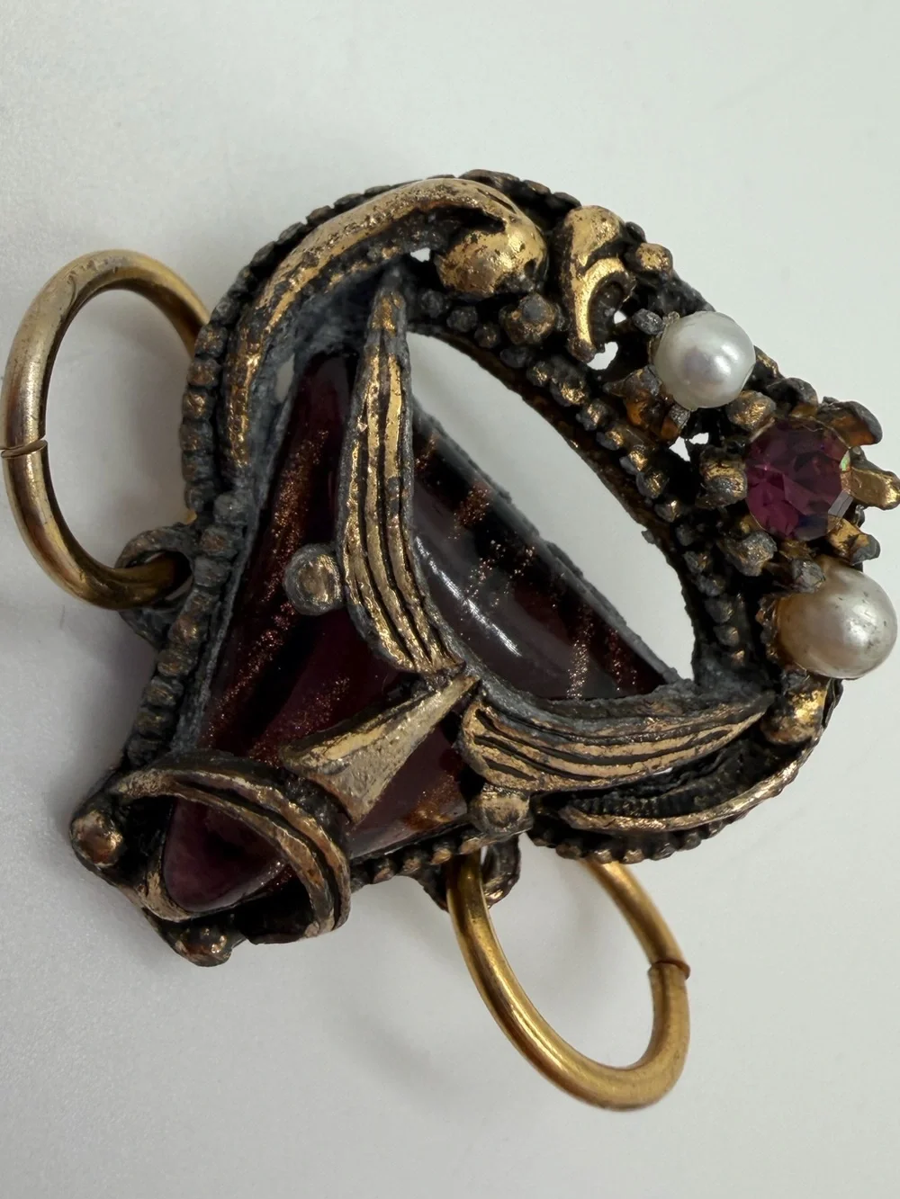 Vintage art glass mask brooch